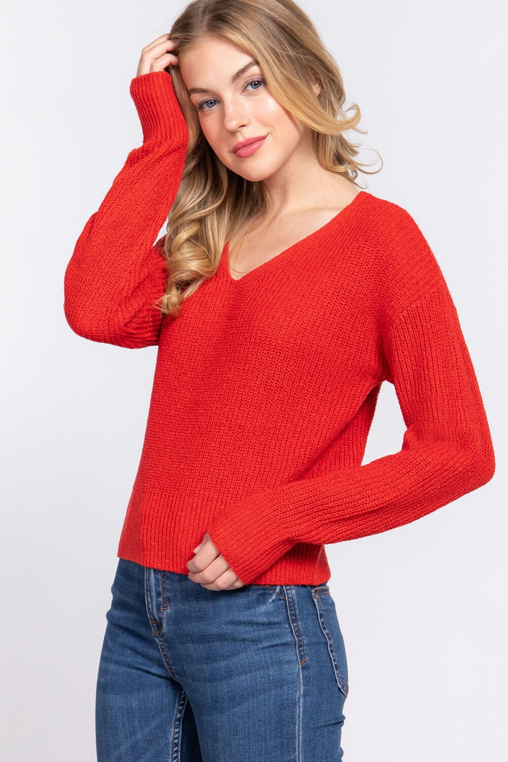 Orange Dolman Long Sleeve Strappy Open Back Sweater Top Shirts & Tops jehouze 