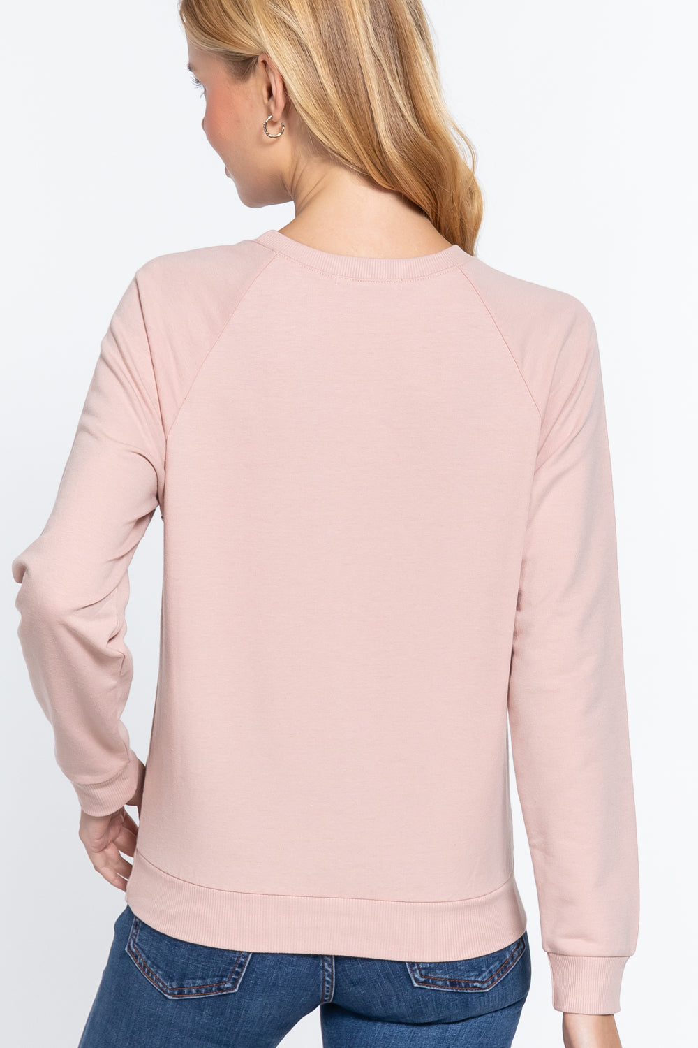 Pale Pink Sequins French Terry Crewneck Sweatshirt Pullover Top Shirts & Tops jehouze 