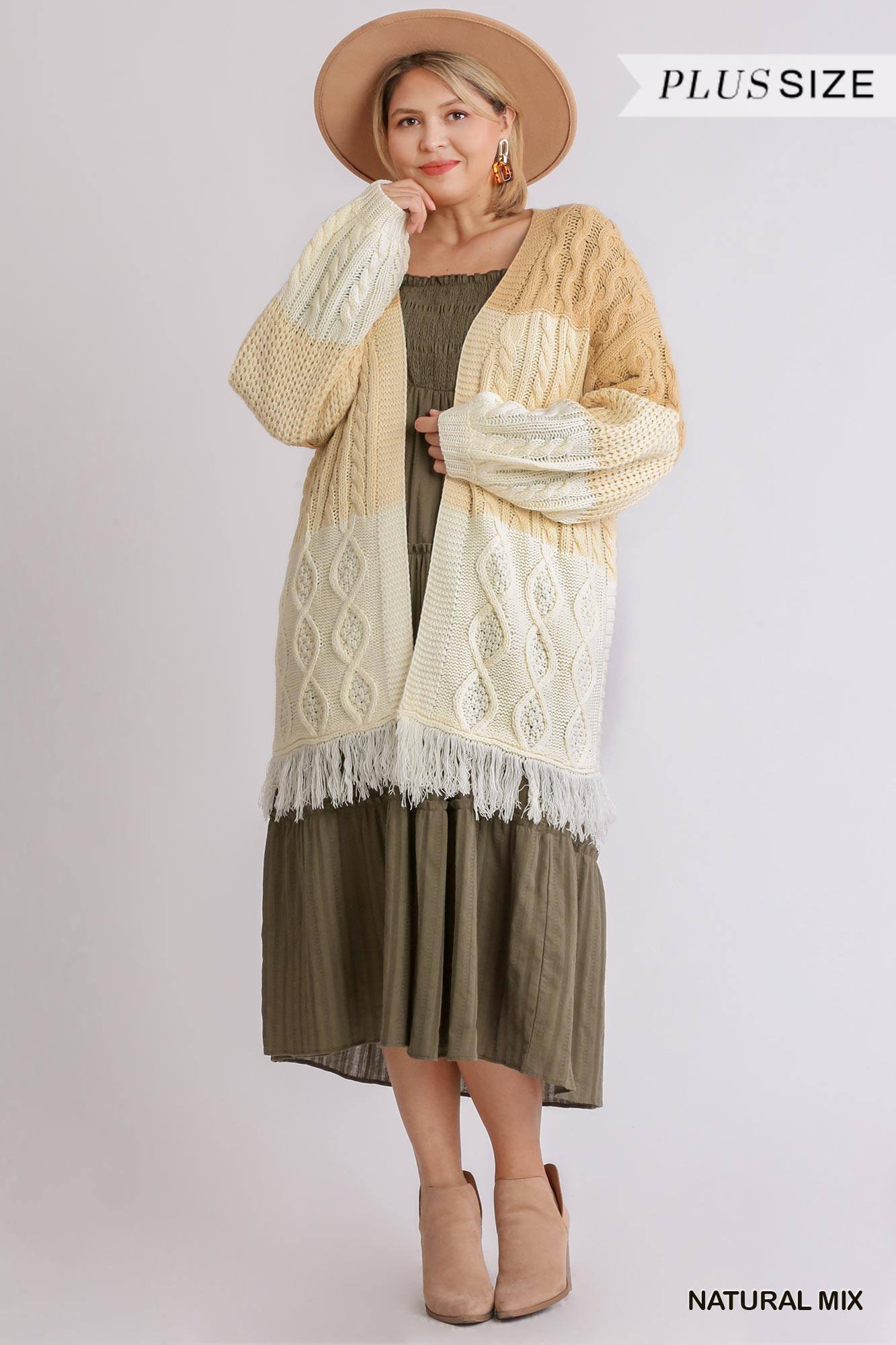 Patchwork Knitted Open Front Cardigan Sweater With Frayed Hem Coats & Jackets jehouze 