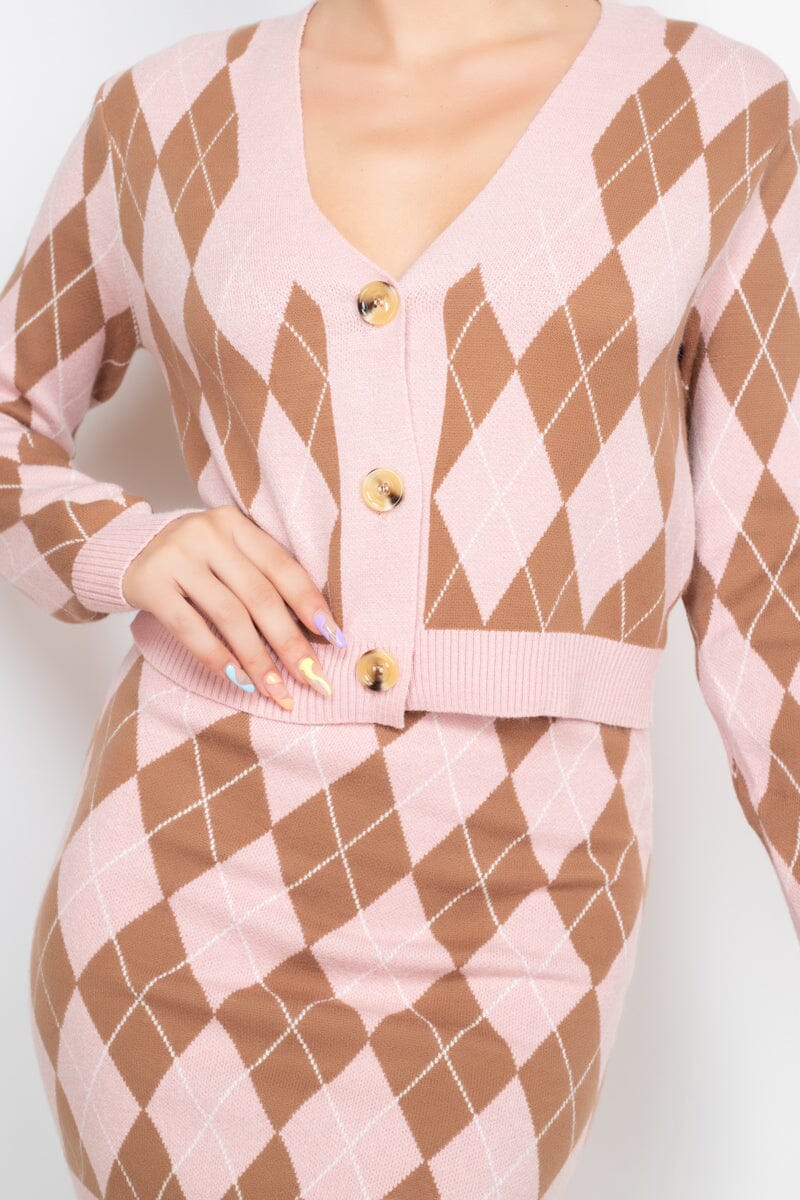 Pink Mocha V Neck Button Front Long Sleeve Cardigan Crop Top Coats & Jackets jehouze 