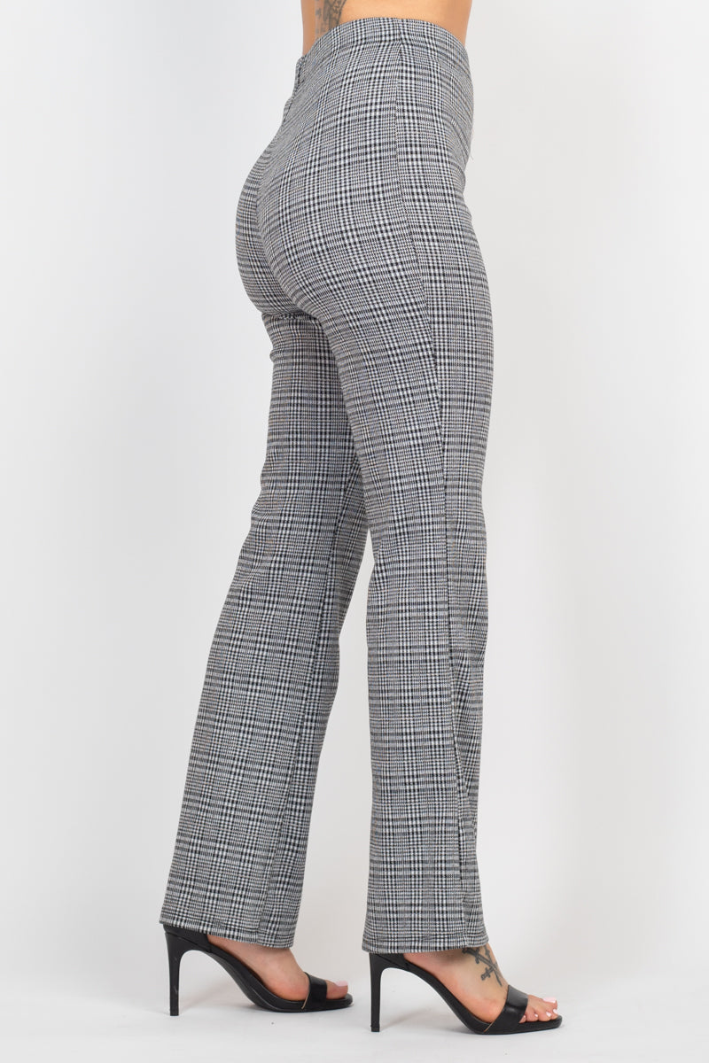 Plaid Black white Cut-out Long Sleeve Top & Pants Outfit Set Matching Sets jehouze 