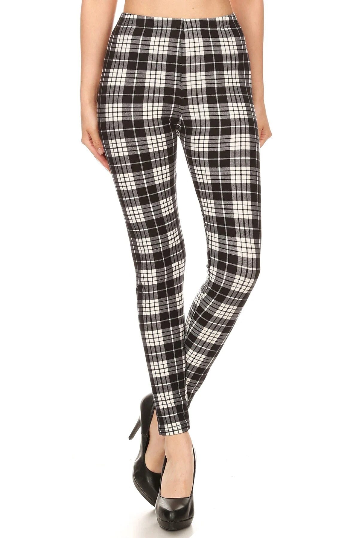 Plaid High Waisted Leggings In A Fitted Style, With An Elastic Waistband Bottoms jehouze 