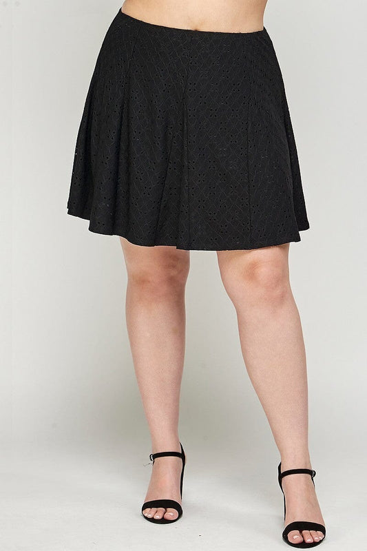 Plus Size Black Knit Eyelet A Line Elastic Waist Mini Skirt Skirts jehouze 