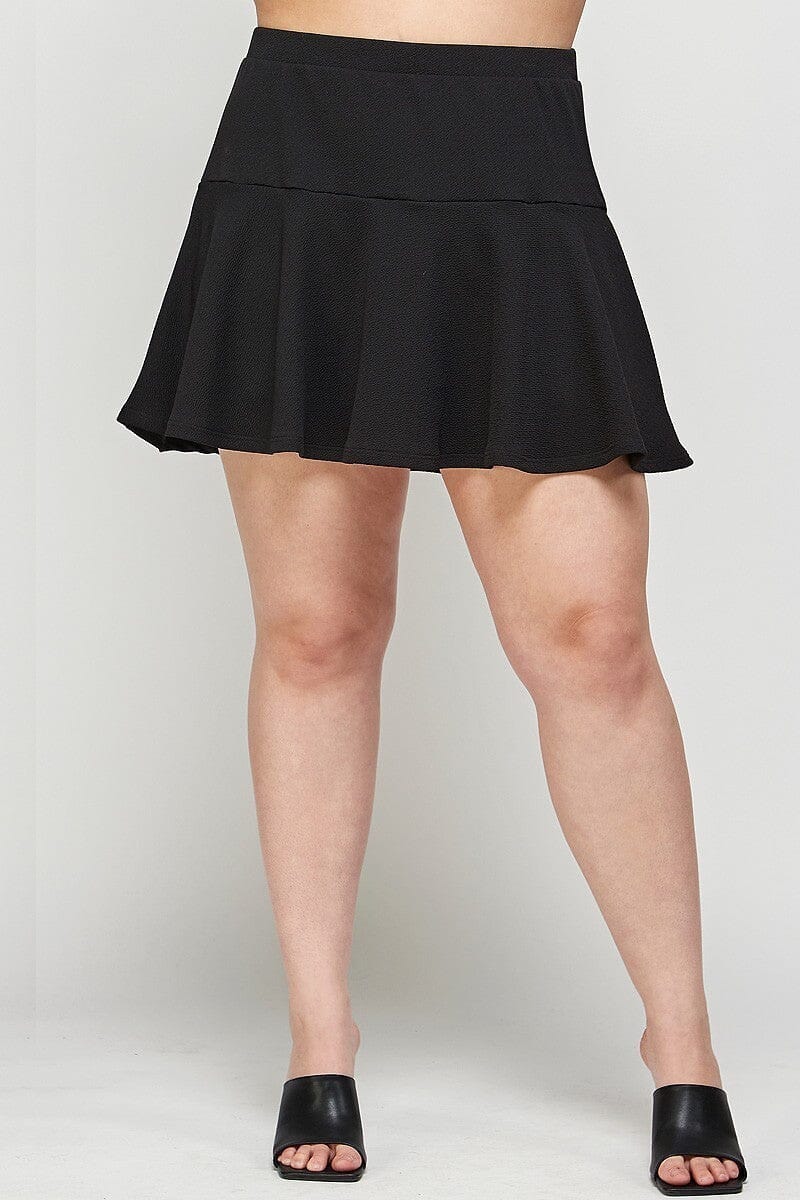 Plus Size Black Stretchy Elastic Waist Casual Mini Skater Skirt Skirts jehouze 