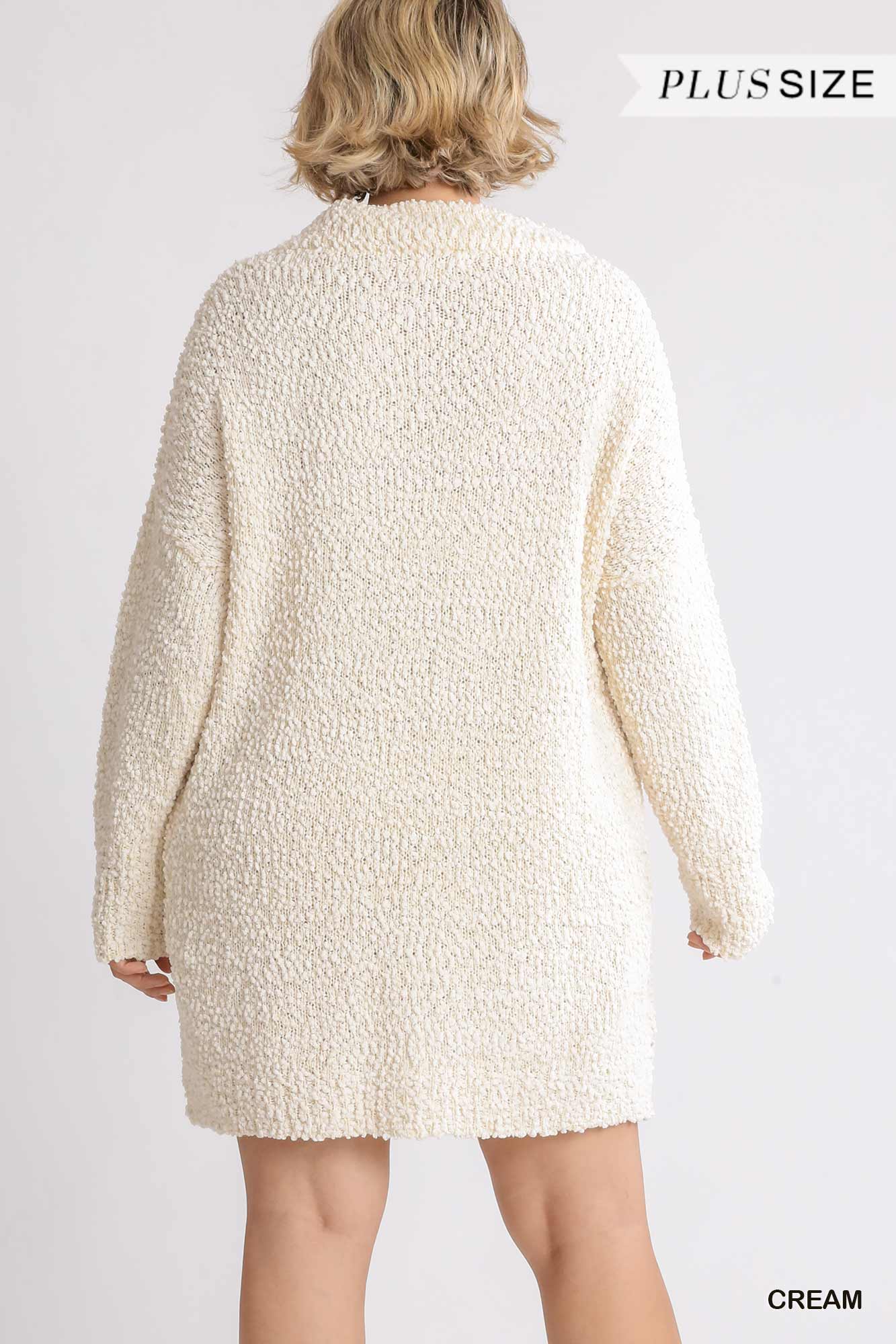 Plus Size Cream Beige High Cowl Neck Long Sleeve Sweater Mini Dress Dresses jehouze 