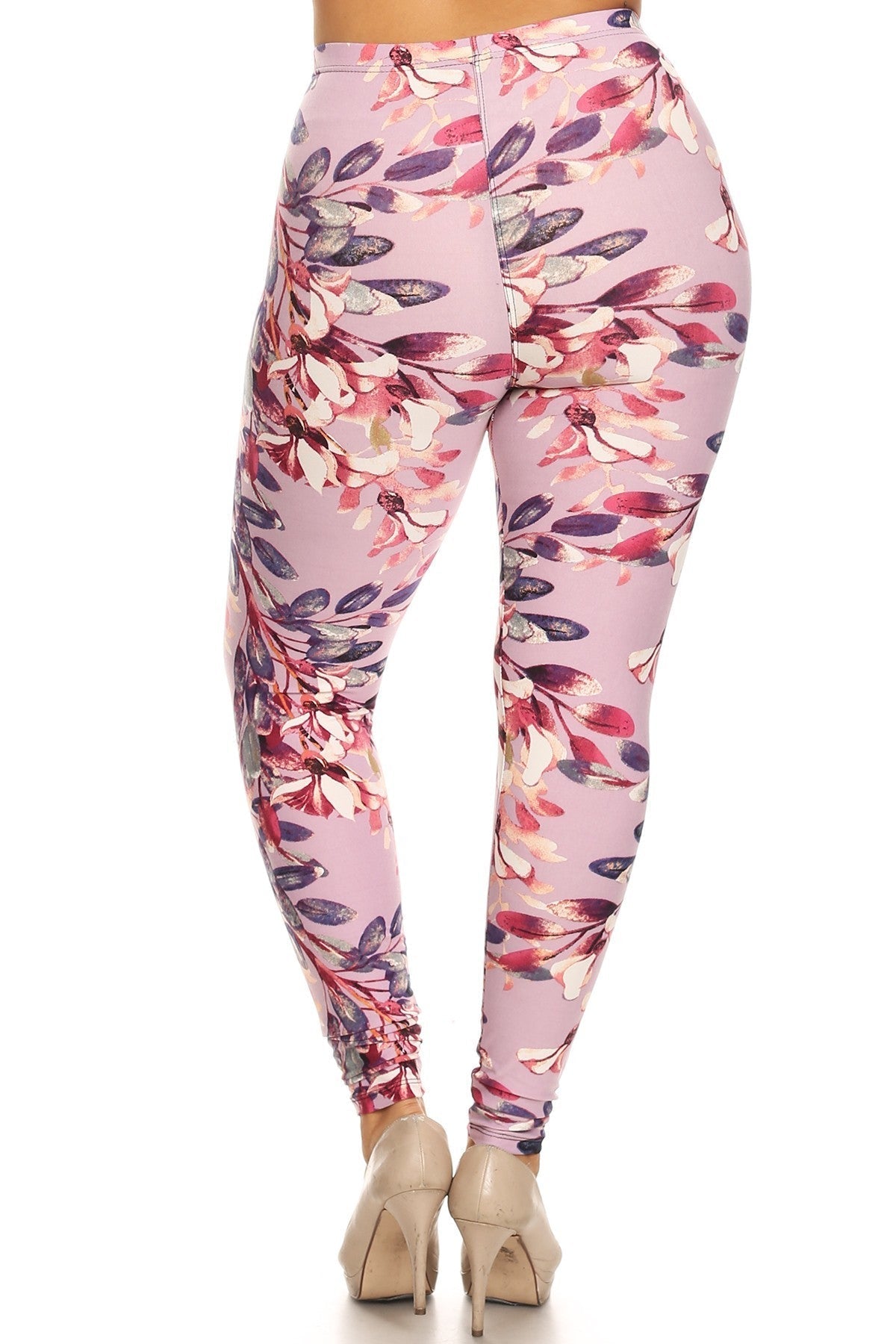 Plus Size Floral Print, Full Length Leggings In A Slim Fitting Style With A Banded High Waist Bottoms jehouze 