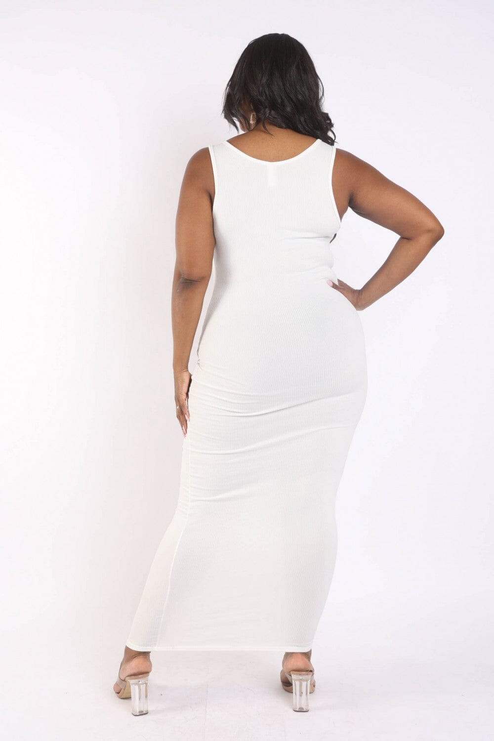 Plus Size Ivory white Sexy Deep U Neck Ribbed Party Wrap Long Maxi Dress Dresses jehouze 