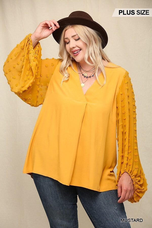 Plus Size Mustard Yellow Woven And Textured Chiffon Top With Voluminou –  JeHouze.US