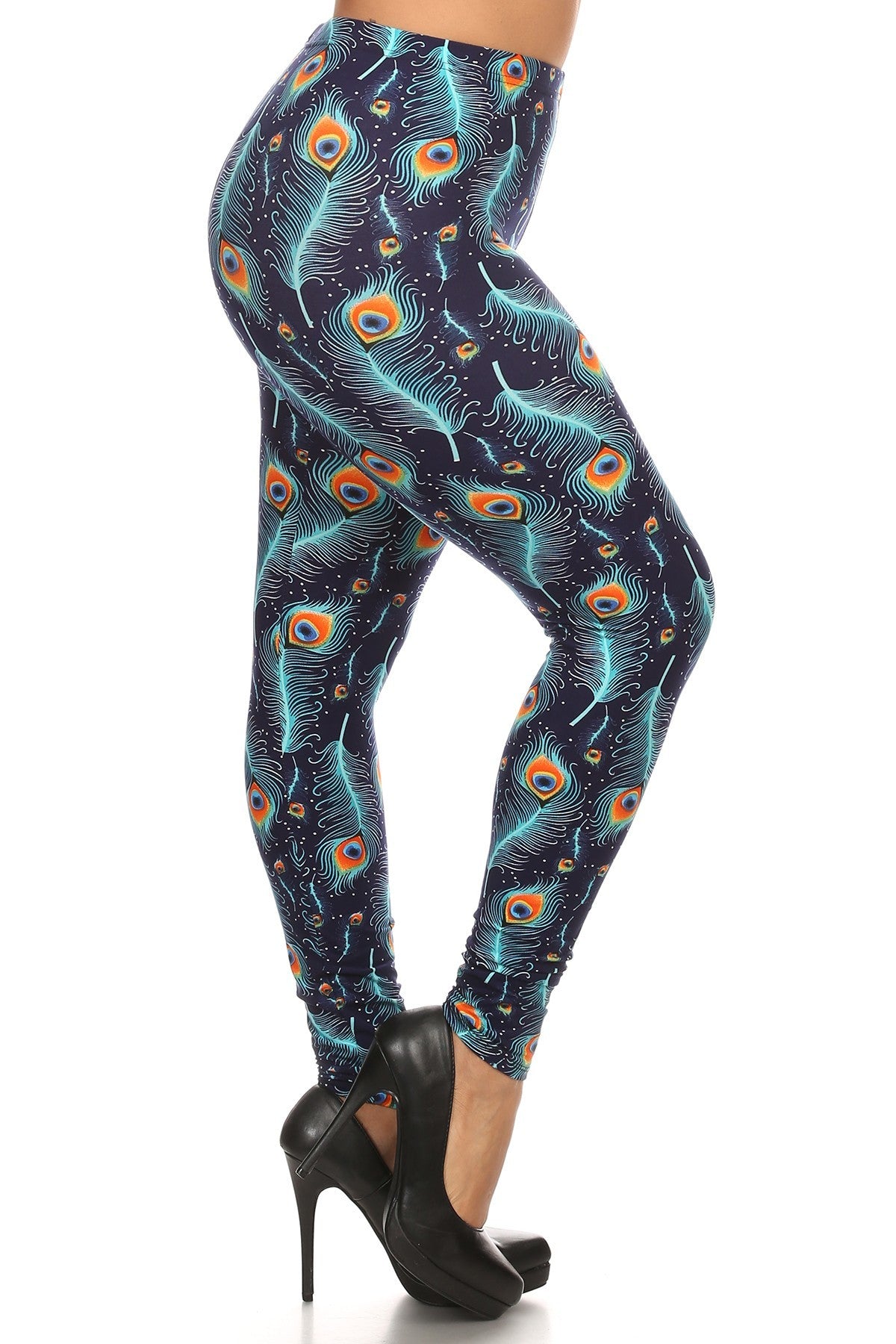 Plus Size Print, Full Length Leggings In A Slim Fitting Style With A Banded High Waist Women's Clothing jehouze 