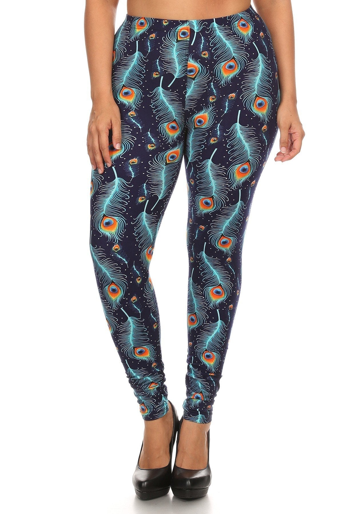 Plus Size Print, Full Length Leggings In A Slim Fitting Style With A Banded High Waist Women's Clothing jehouze 