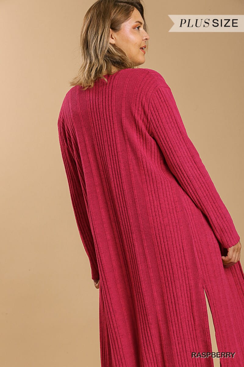 Plus Size Rashberry Pink Long Sleeve Open Front Extra Long