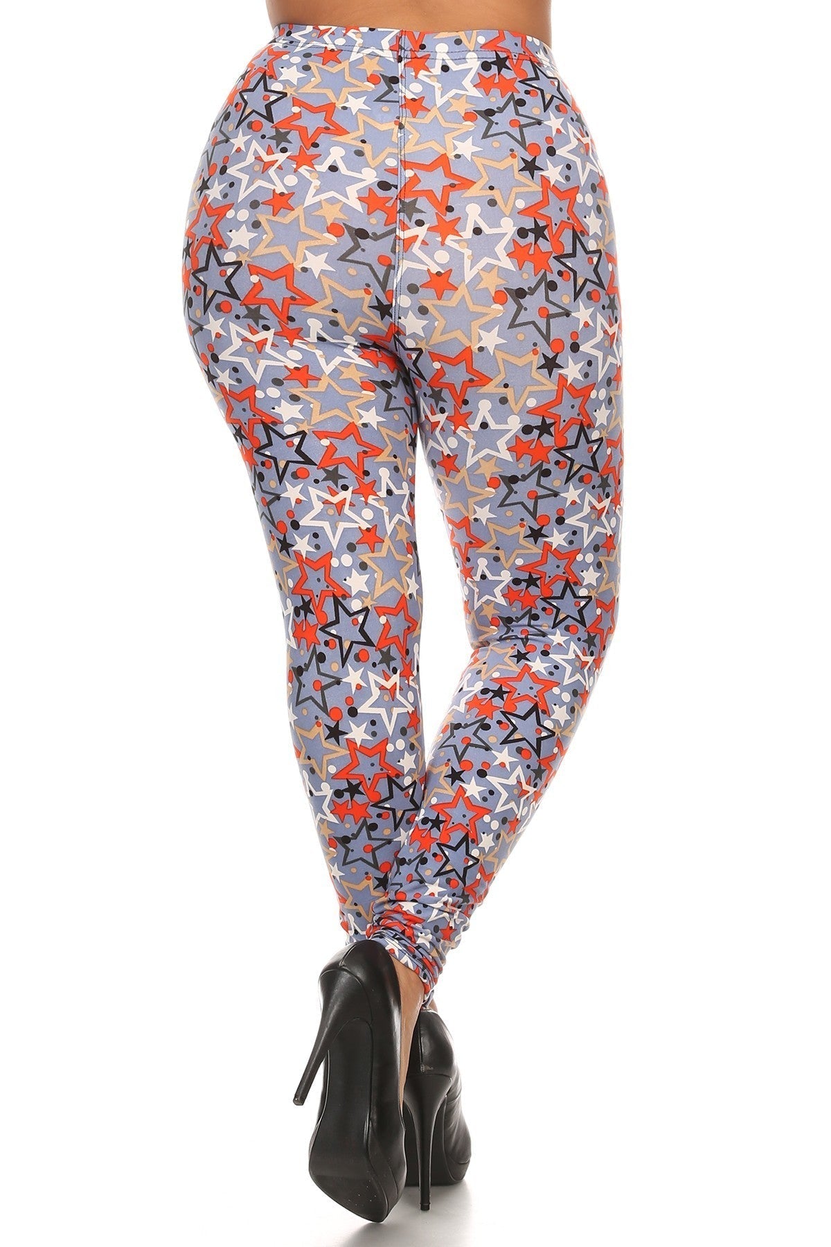 Plus Size Star Print, Full Length Leggings In A Slim Fitting Style With A Banded High Waist Bottoms jehouze 