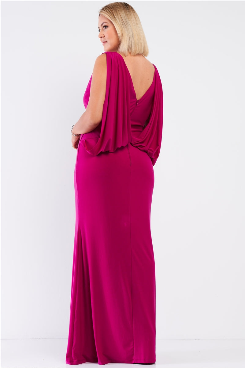 Plus Size Very Berry Pink Draped Back V-neck Sleeveless Maxi Dress Dresses jehouze 