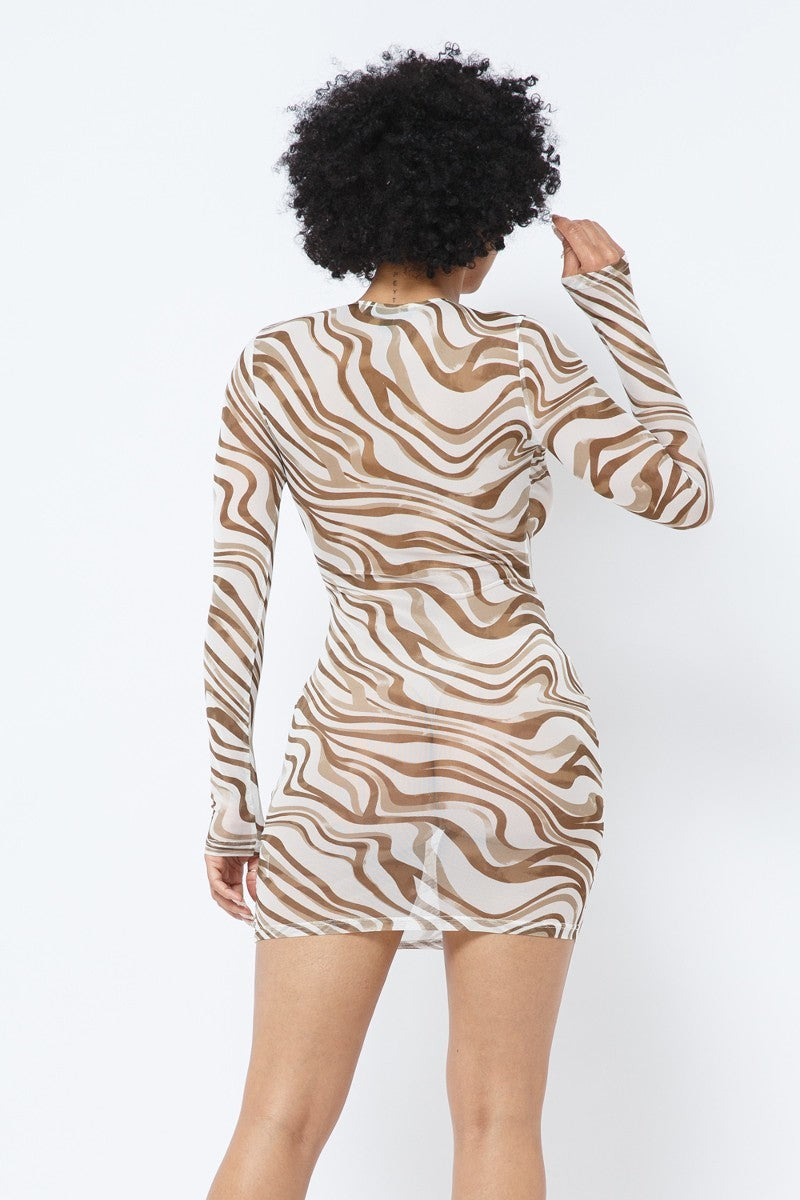 Printed Mesh Dress Dresses jehouze 