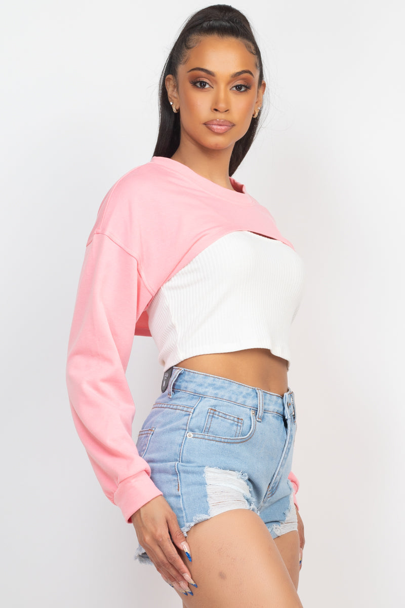 Ribbed Sleeveless Top With Shrug Pink Sweater Shirts & Tops jehouze 