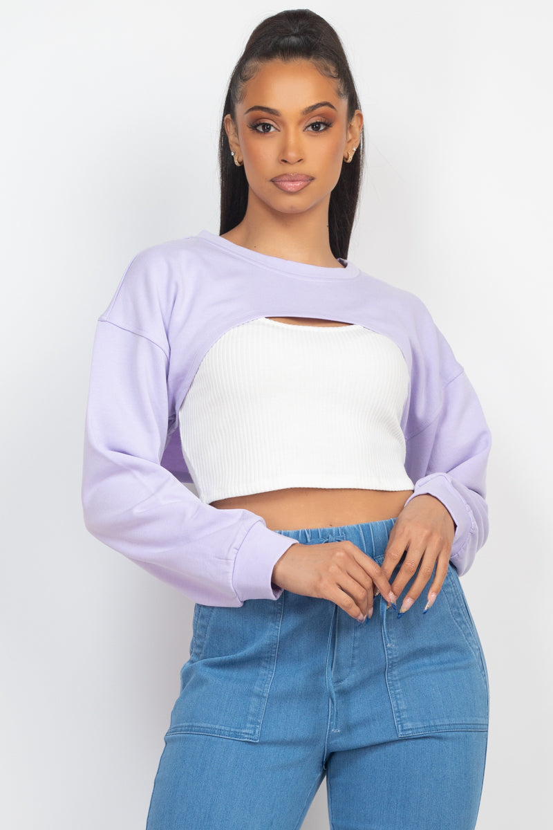 Ribbed Sleeveless Top With Shrug Purple Sweater Shirts & Tops jehouze 