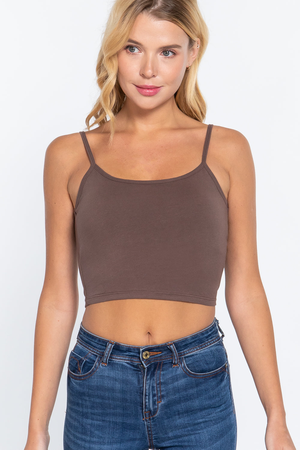 Round Neck W/removable Bra Cup Cotton Spandex Bra Wood Brown Top Shirts & Tops jehouze 