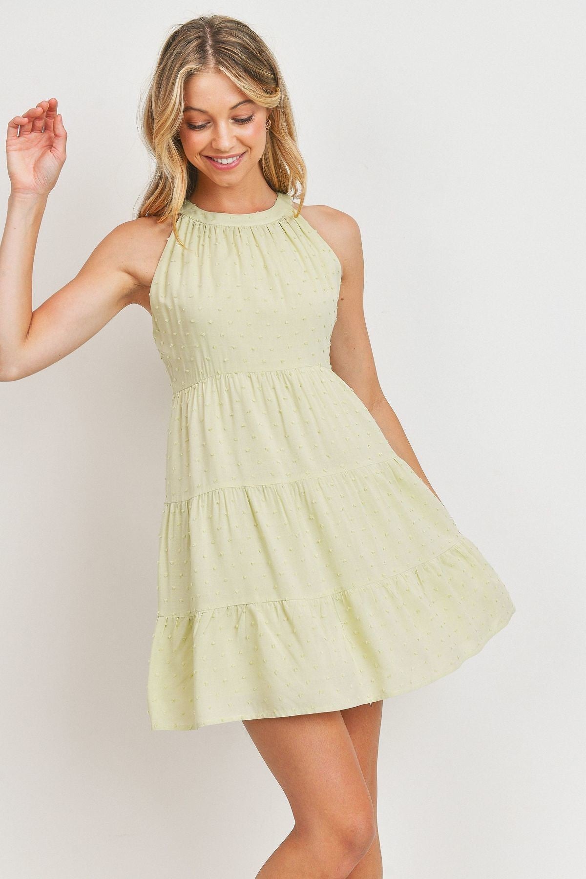 Roundneck Sleeveless Dotted Swiss Sage Dress Dresses jehouze 