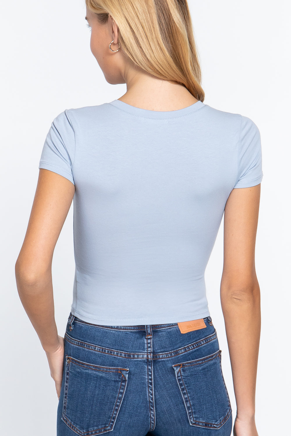 Short Sleeve V-neck Crop Blue Top Shirts & Tops jehouze 