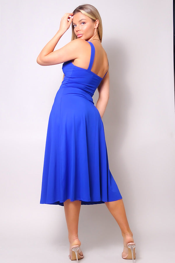 Sleeveless Twist Front A Line Midi Blue Dress Dresses jehouze 