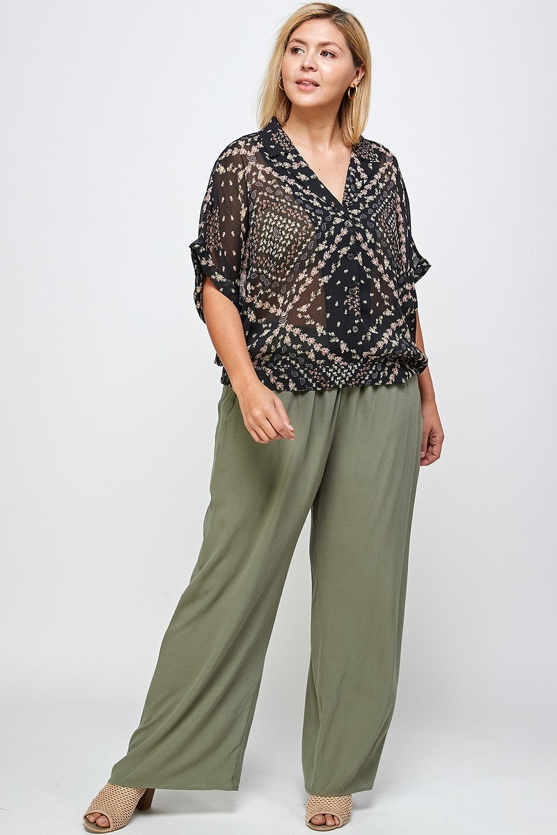 Solid Olive Green Wide Leg Palazzo Lounge Loose Comfy Casual Pajama Pants Bottoms jehouze 