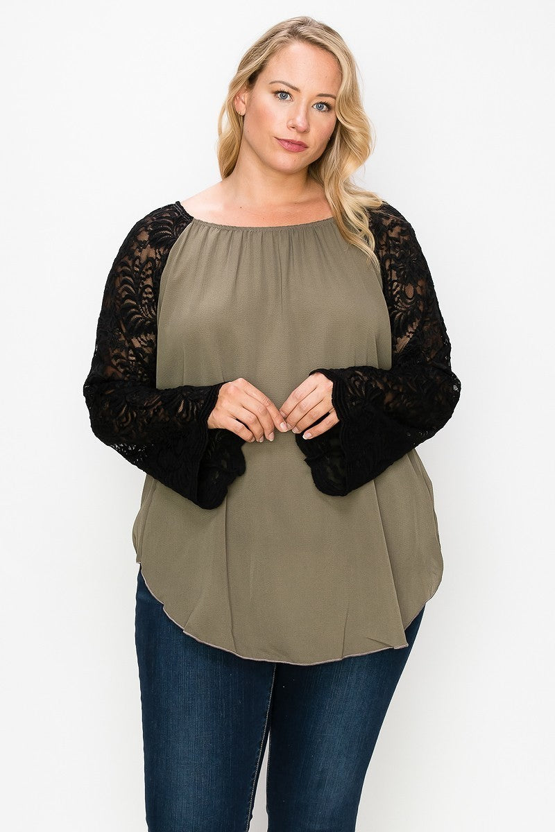 Solid Top Featuring Flattering Lace Bell Sleeves Shirts & Tops jehouze 