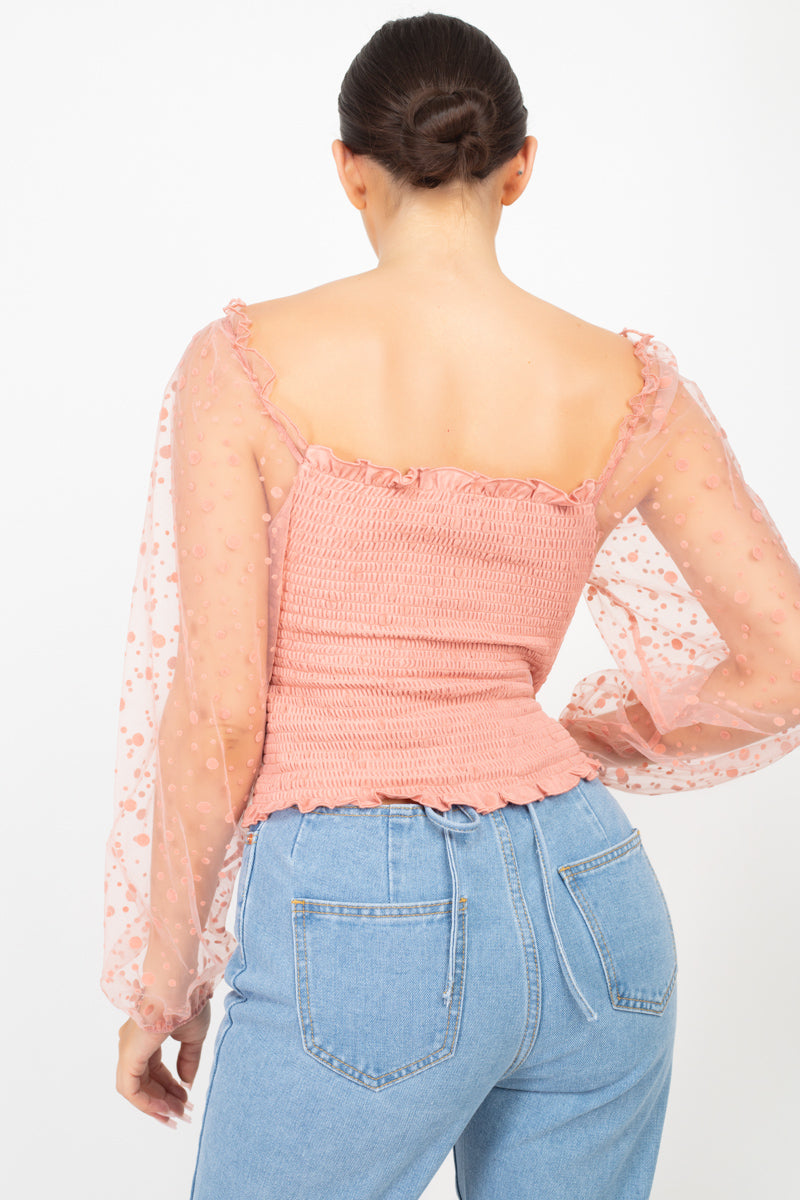 Square Neck Dusty Rush Pink Smocking Top Shirts & Tops jehouze 