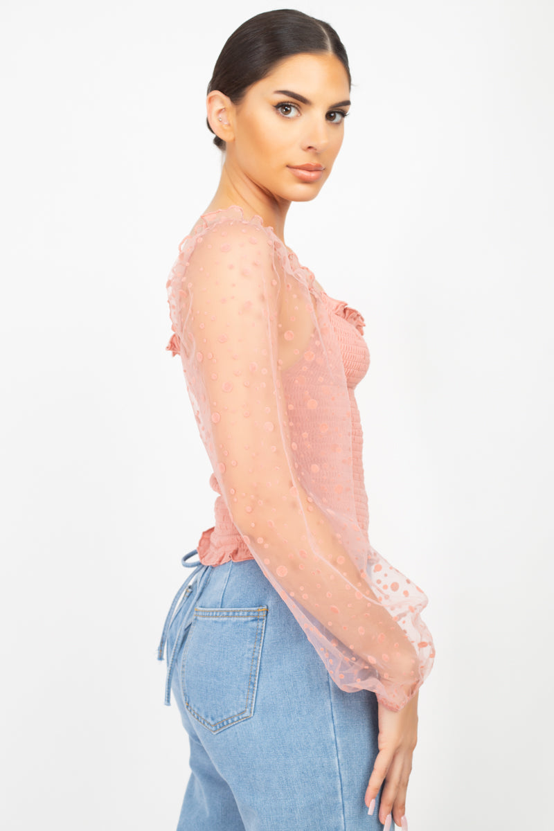 Square Neck Dusty Rush Pink Smocking Top Shirts & Tops jehouze 