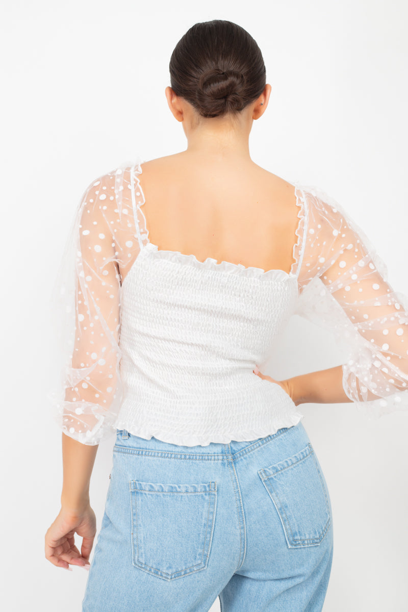 Square Neck Off White Smocking Top Shirts & Tops jehouze 