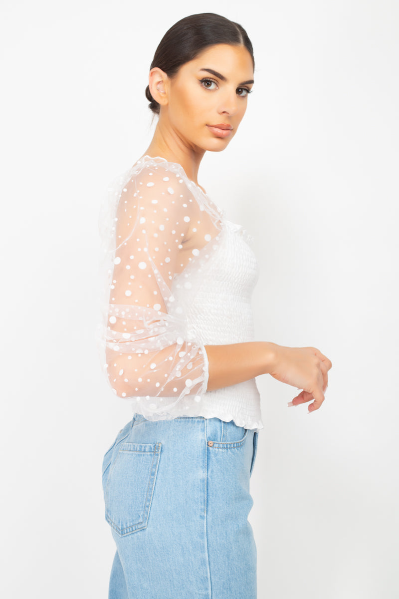Square Neck Off White Smocking Top Shirts & Tops jehouze 
