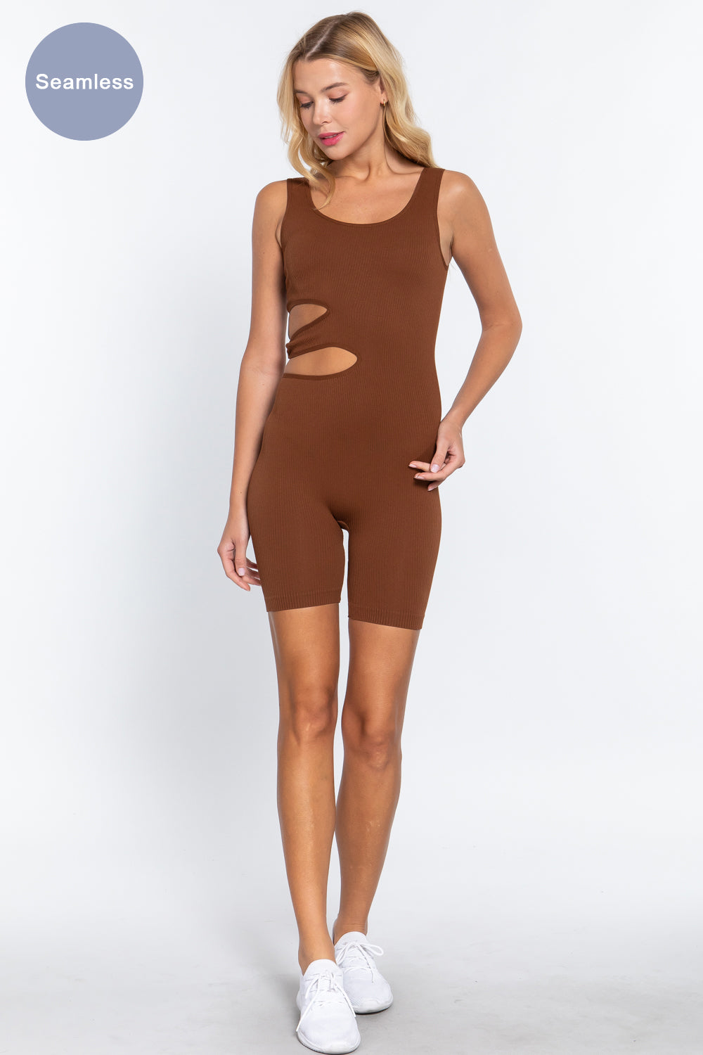 Tank tops Suave Cut-out Seamless Coffee Romper Jumpsuits & Rompers jehouze 
