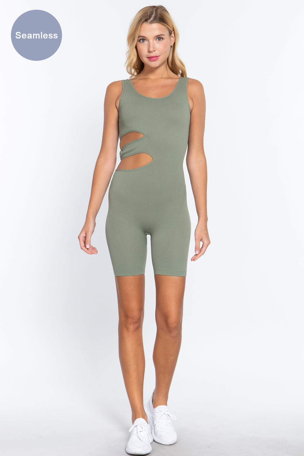 Tank tops Suave Cut-out Seamless Sage Green Romper Jumpsuits & Rompers jehouze 
