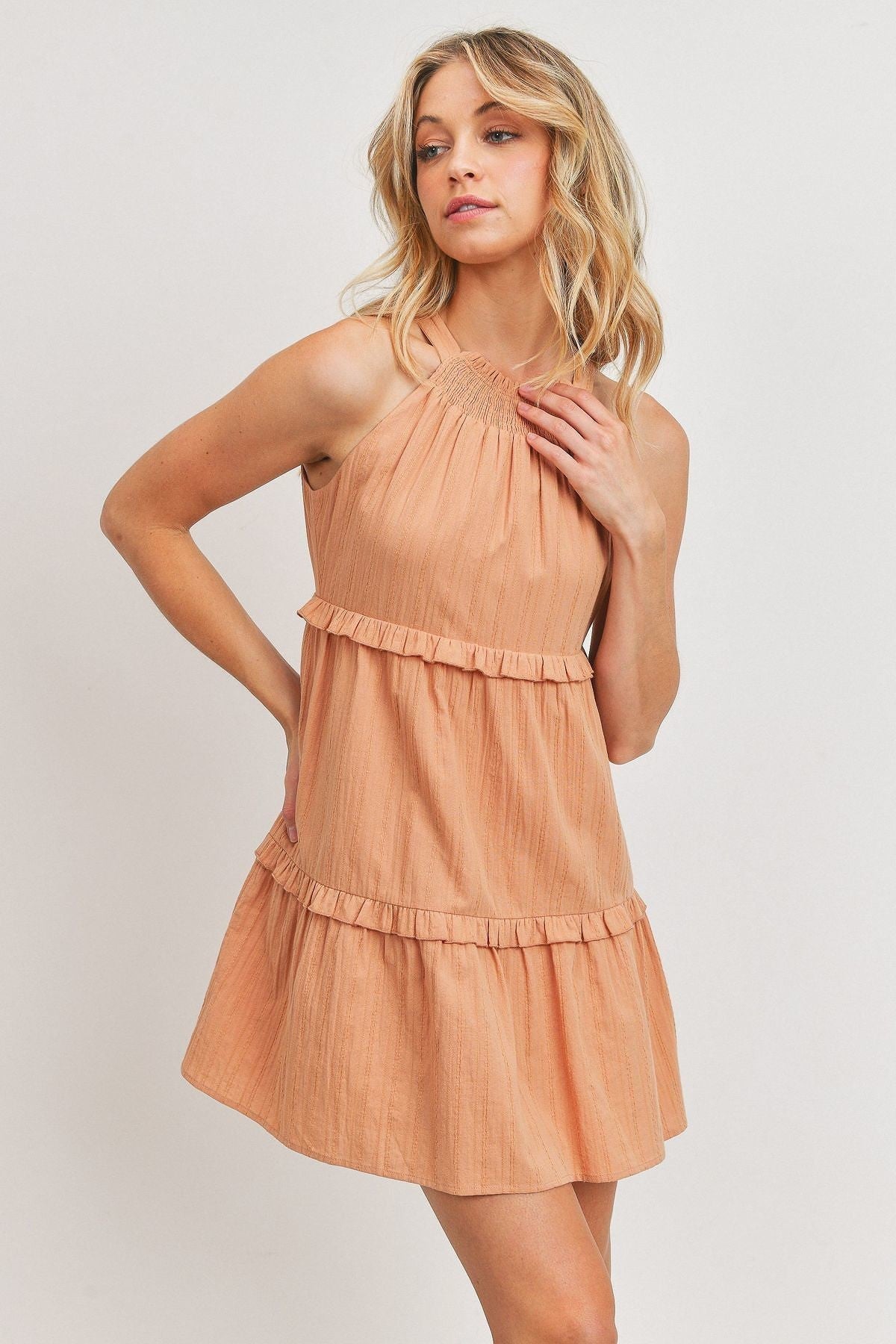 Textured Woven Fabric With Tiered Orange Dress Dresses jehouze 
