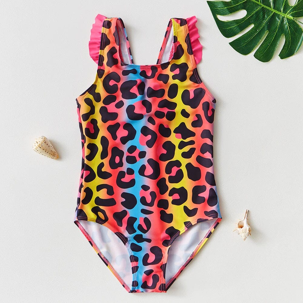 Toddler Girl One Piece Swimsuit Elegant Sunsuit Ruffled Swimwear Bathing Suits Kid's swimwear jehouze 