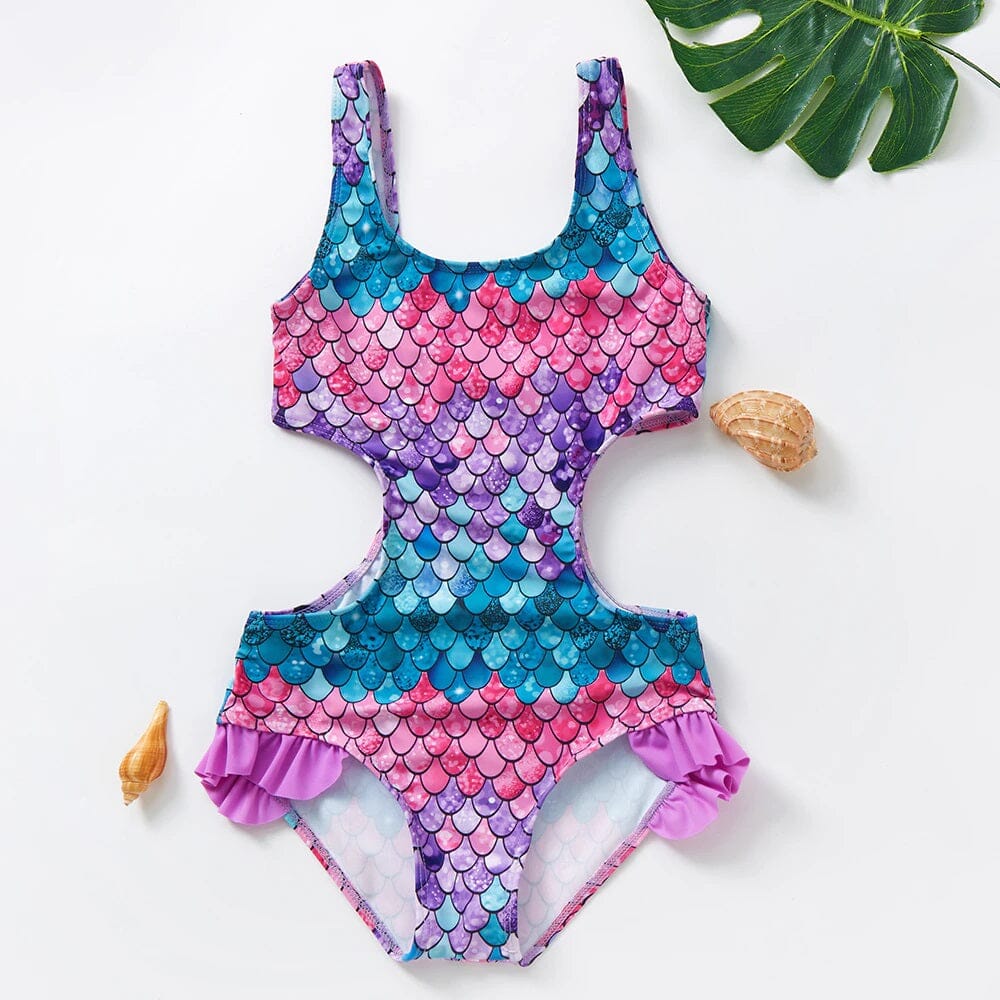 Toddler Girl One Piece Swimsuit Elegant Sunsuit Ruffled Swimwear Bathing Suits Kid's swimwear jehouze Purple 3-4 yrs 