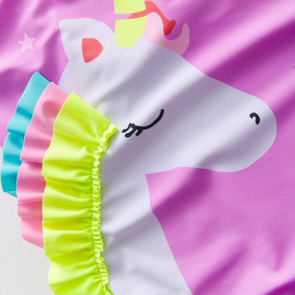 Toddler Girl One Piece Unicorn Swimsuit Elegant Sunsuit Ruffled Swimwear Bathing Suits Kid's swimwear jehouze 