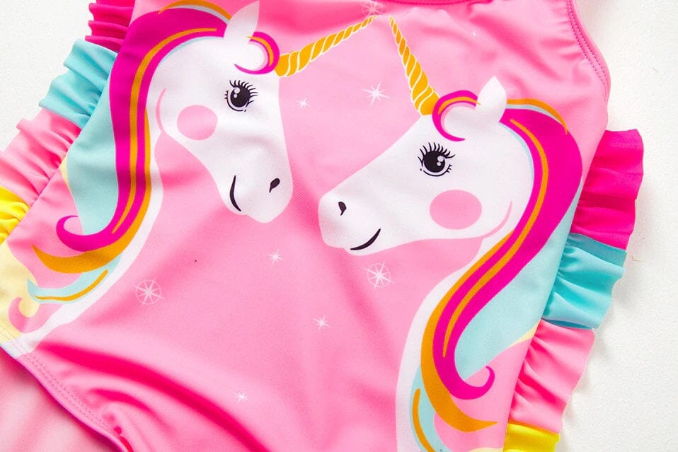 Toddler Girl One Piece Unicorn Swimsuit Elegant Sunsuit Ruffled Swimwear Bathing Suits Kid's swimwear jehouze 