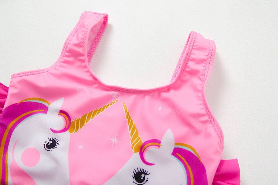 Toddler Girl One Piece Unicorn Swimsuit Elegant Sunsuit Ruffled Swimwear Bathing Suits Kid's swimwear jehouze 