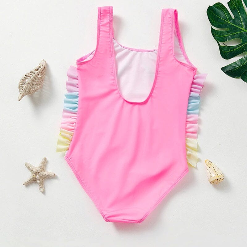 Toddler Girl One Piece Unicorn Swimsuit Elegant Sunsuit Ruffled Swimwear Bathing Suits Kid's swimwear jehouze 