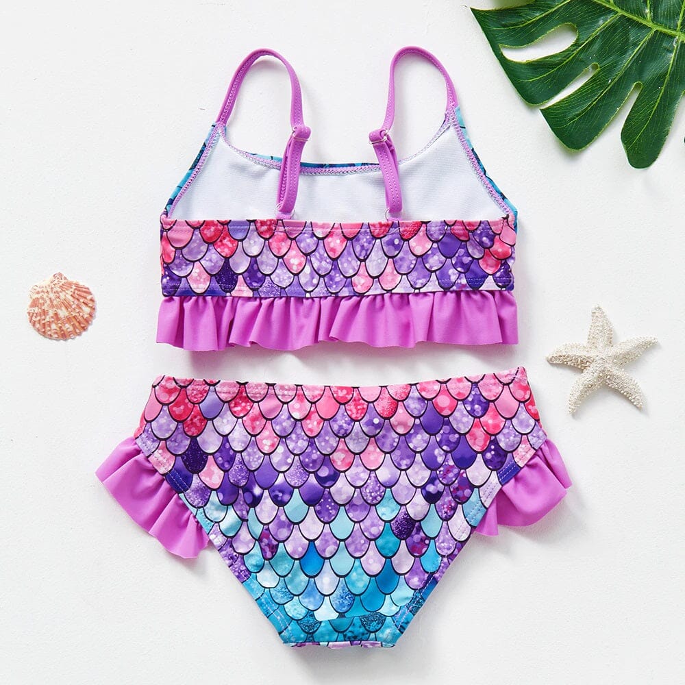 Beautyu Swimwear Store Toddler Girl Two Piece Fish Scale Swimsuit Elegant Sleeveless Adjustable Strap Swimwear Beach Bikini_ Purple / 7-8 Yrs