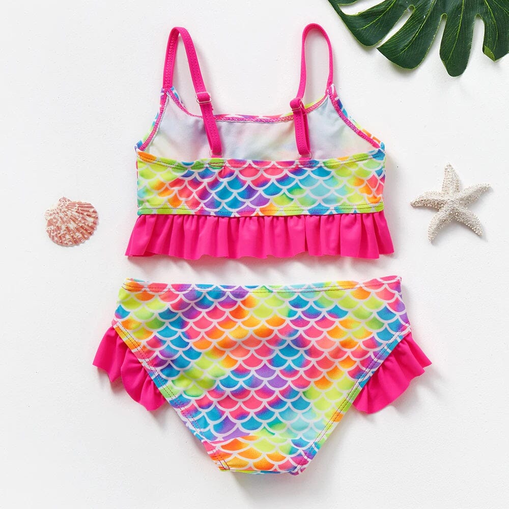 Toddler Girl Two Piece Fish Scale Swimsuit Elegant Sleeveless Adjustable Strap Swimwear Beach Bikini Kid's swimwear jehouze 