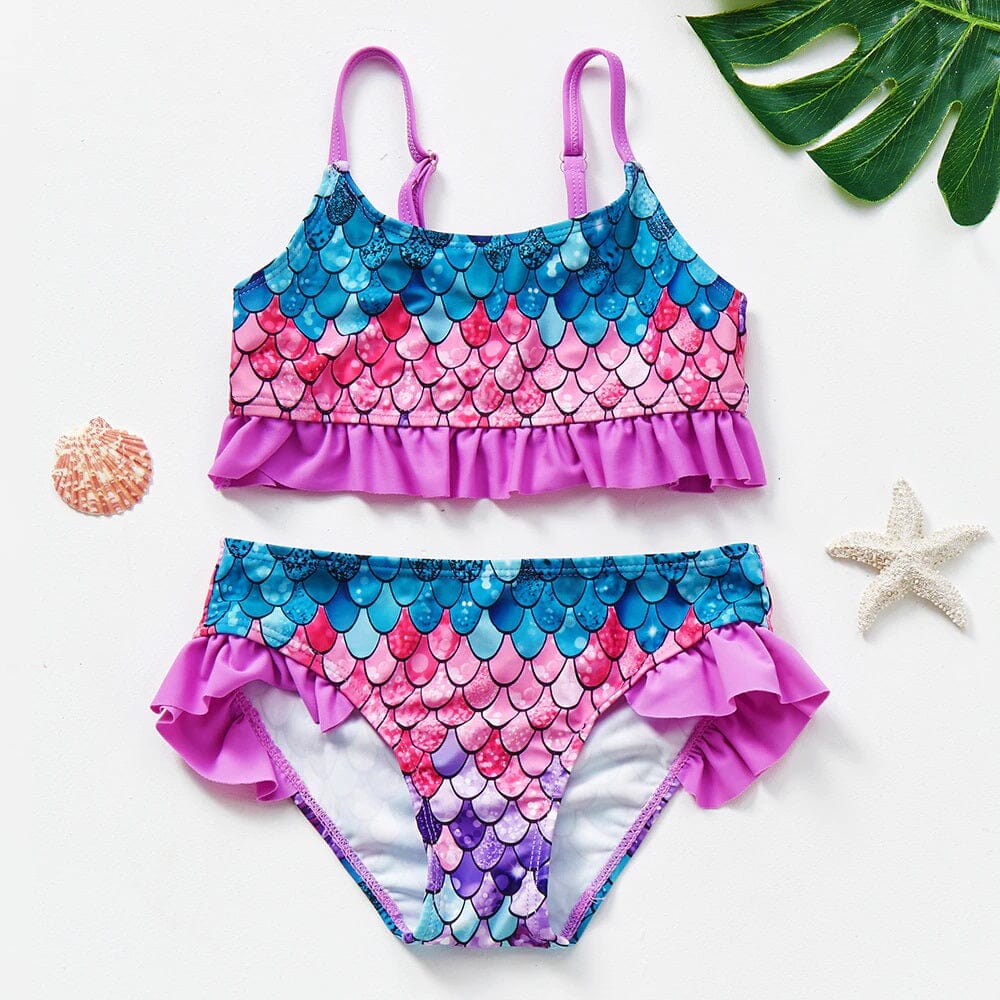 Toddler Girl Two Piece Fish Scale Swimsuit Elegant Sleeveless Adjustable Strap Swimwear Beach Bikini Kid's swimwear jehouze Purple 3-4 yrs 