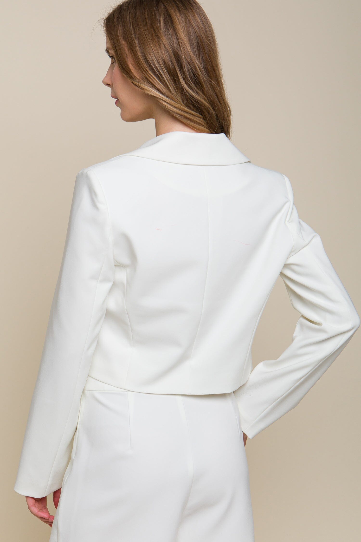 White Lapel Neck Long Sleeve Open Front Casual Business Work Cropped Blazer Jacket jehouze 