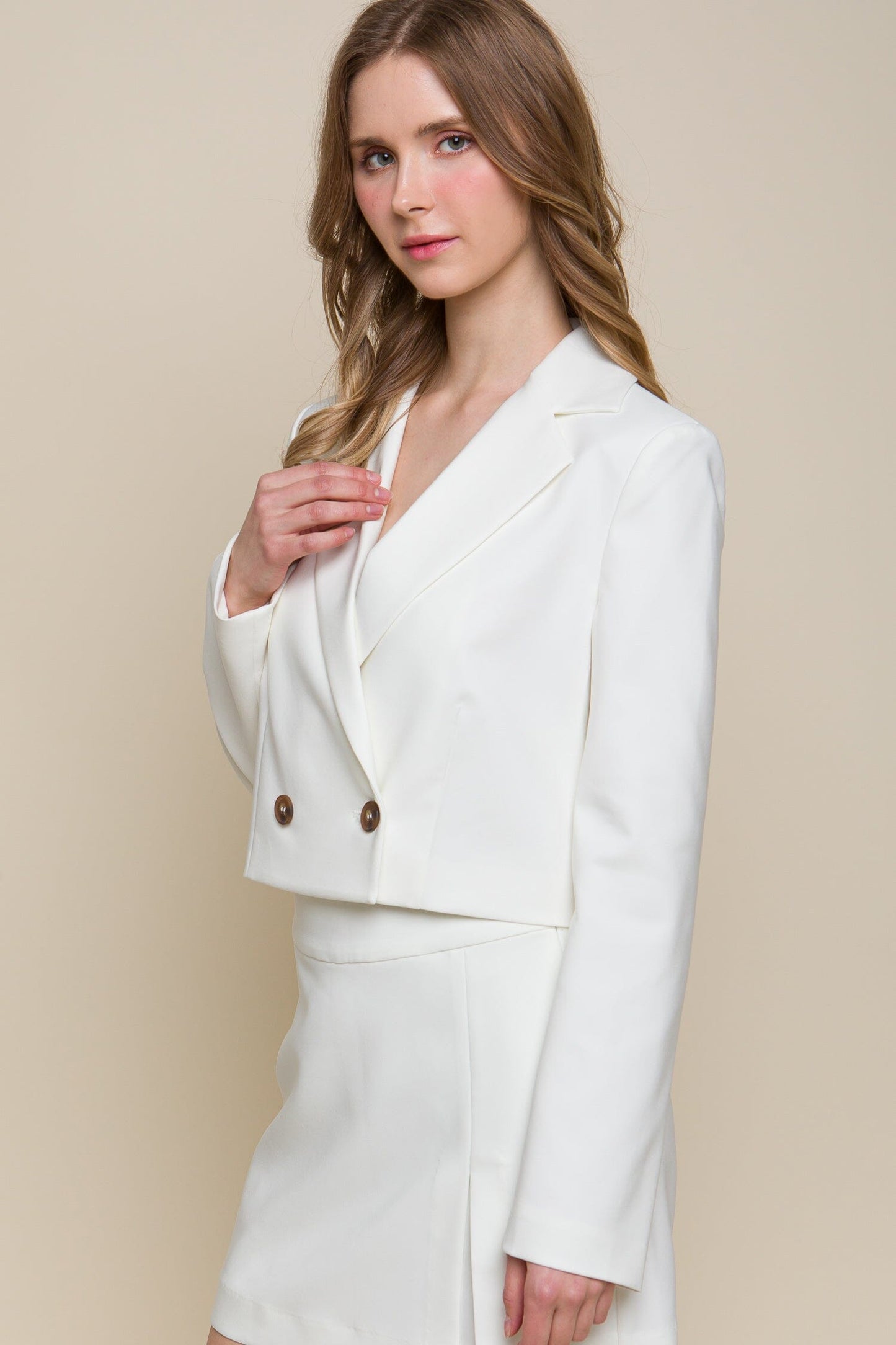 White Lapel Neck Long Sleeve Open Front Casual Business Work Cropped B –  JeHouze.US