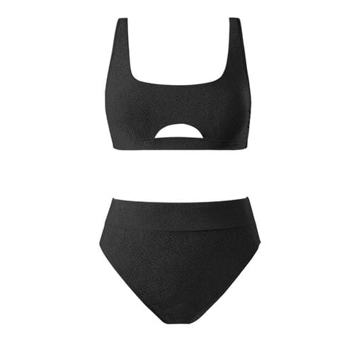 Women 2 pc High Waisted Square Neck Cutout Adjustable Straps Back Hook Bikini Set Swimwear Swimwear jehouze 