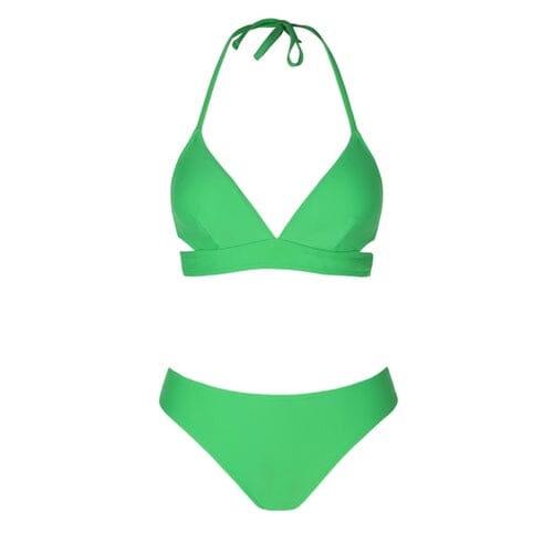 Women 2 pc Triangle Top Cutout Halter Low Waisted Bottom Bikini Set Swimwear Swimwear jehouze 