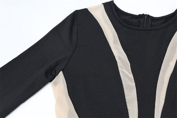 Women Black See through Sheer Mesh One piece Crew Neck Long Sleeve  Streetwear Overalls Clubwear Jumpsuit_
