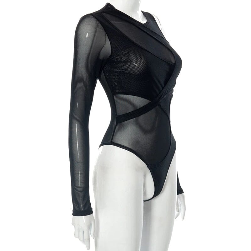 Women's Black Long Sleeve Transparent Stretch Mesh Bodysuit Practice T –  Jeravae