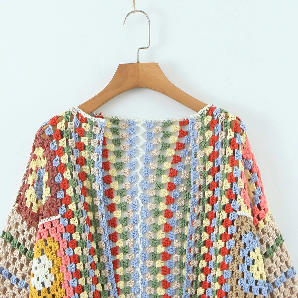 Women Bohemia Colored Vintage Hand Crochet Long Sleeve Open Stitching Knitwear Jumper Crop Cardigan Coats & Jackets jehouze 