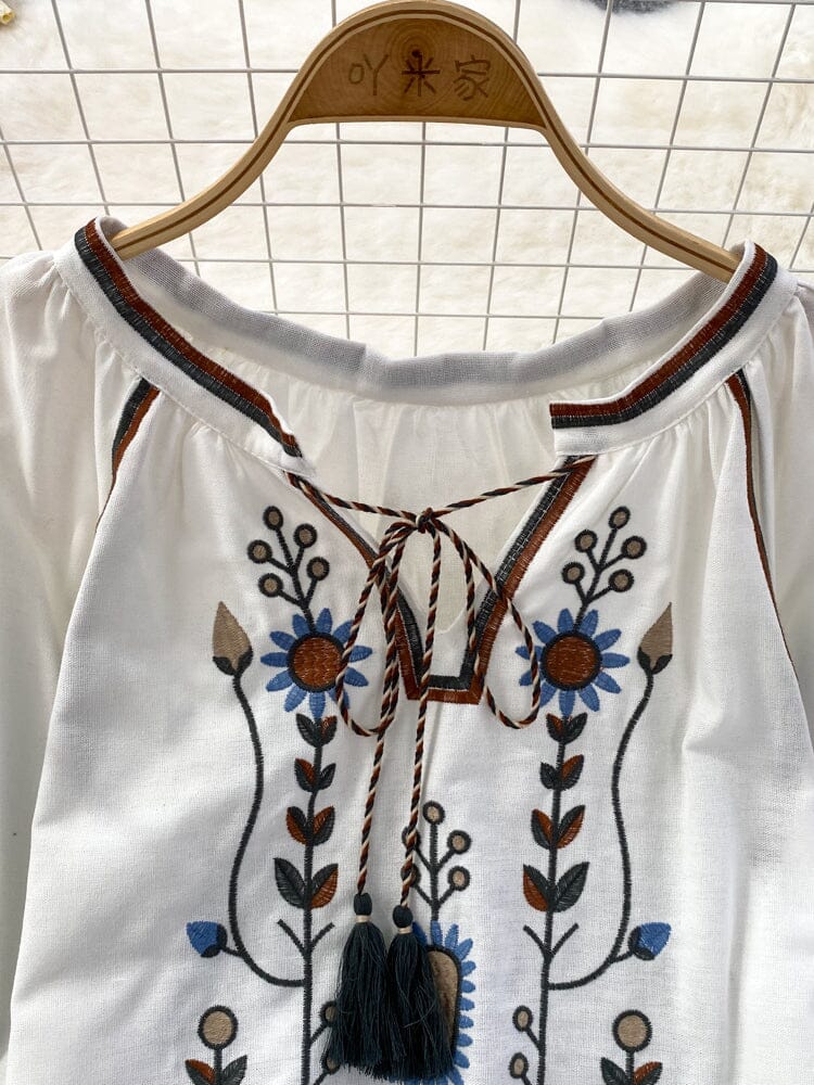 Women Bohemian Embroidered Mexican Bohemian Tops Tassel Long Lantern S –  JeHouze.US